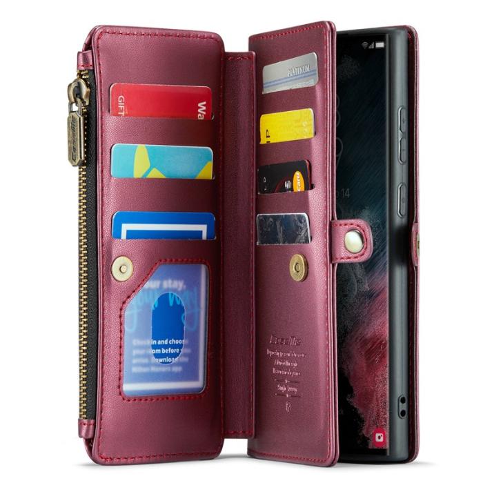 Caseme - CASEME C36 Läderfodral för Samsung Galaxy S22 Ultra 5G Vinröd