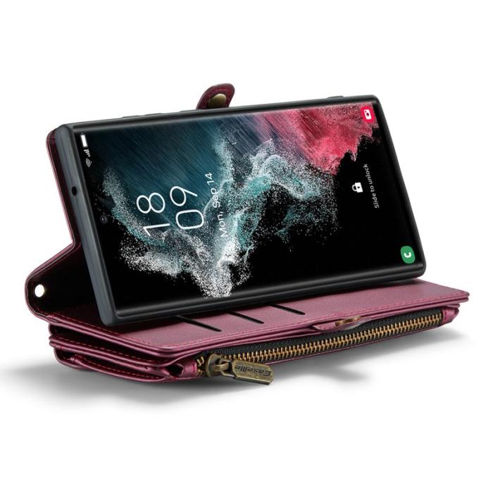 Caseme - CASEME C36 Läderfodral för Samsung Galaxy S22 Ultra 5G Vinröd