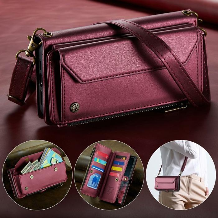 Caseme - CASEME C36 Läderfodral för Samsung Galaxy S22 Ultra 5G Vinröd