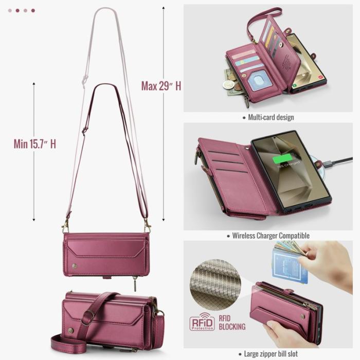 Caseme - CASEME C36 Läderfodral för Samsung Galaxy S24 Ultra - Vinröd