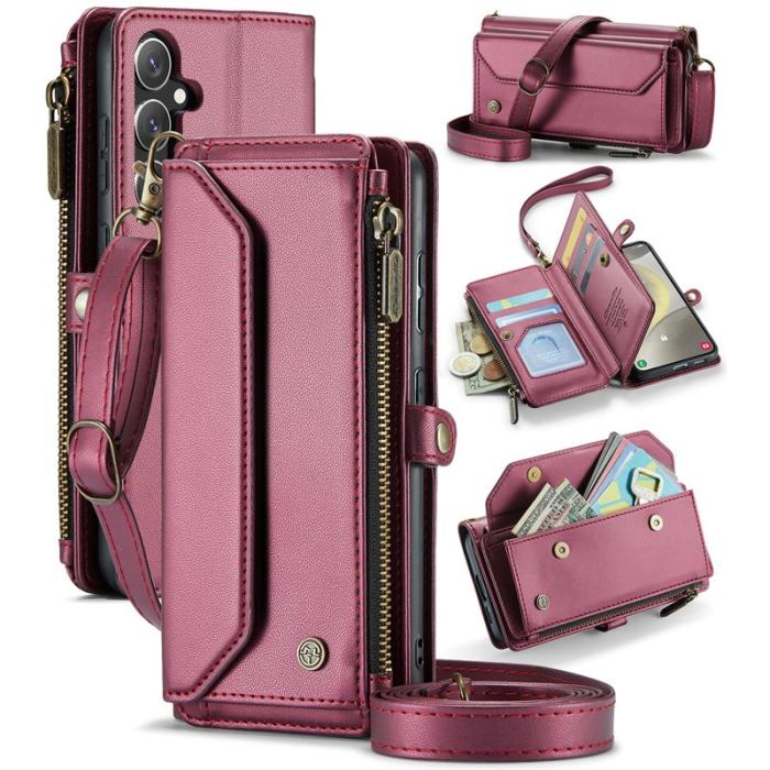 Caseme - CASEME C36 Läderfodral för Samsung Galaxy S24+ - Vinröd
