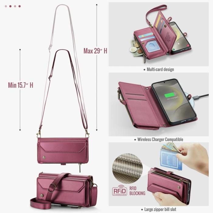 Caseme - CASEME C36 Läderfodral för Samsung Galaxy S24+ - Vinröd