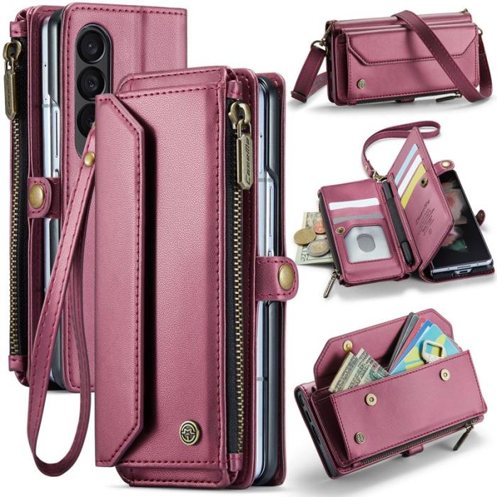 Caseme - CASEME C36 Läderfodral för Samsung Galaxy Z Fold3 5G - Vinröd