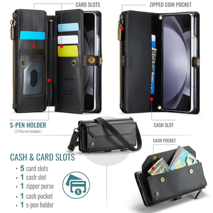 Caseme - CASEME C36 Läderfodral för Samsung Galaxy Z Fold6 5G - Svart