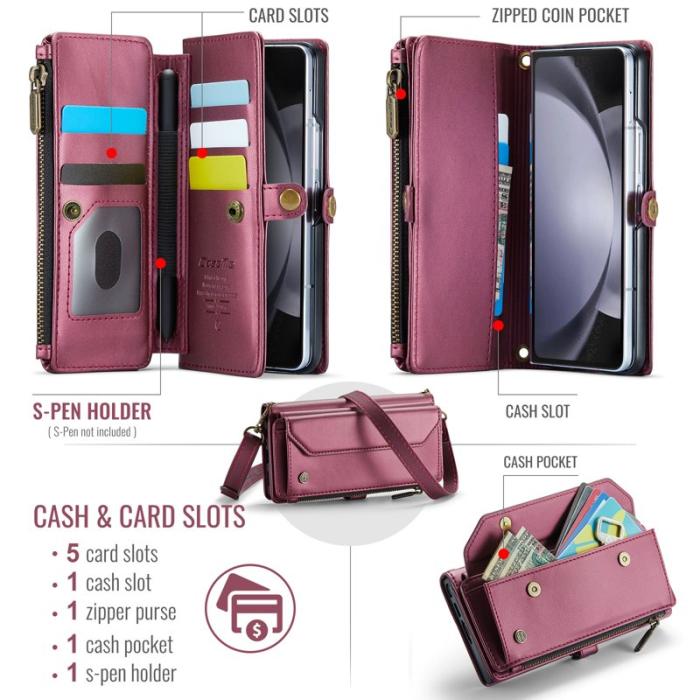 Caseme - CASEME C36 Läderfodral för Samsung Galaxy Z Fold6 5G - Vinröd