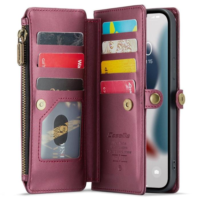 Caseme - CASEME C36 Läderfodral iPhone 13 Pro Max med kortfack Vinröd