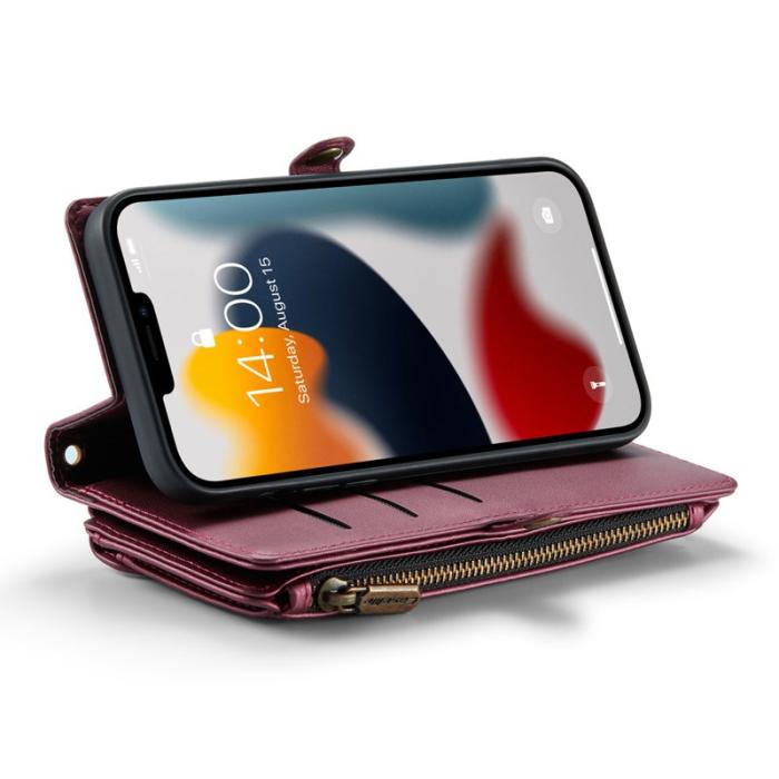 Caseme - CASEME C36 Läderfodral iPhone 13 Pro Max med kortfack Vinröd