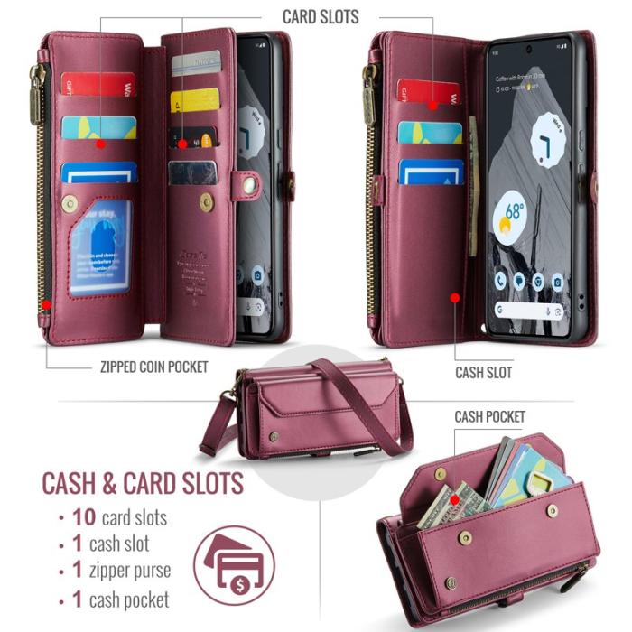 Caseme - CASEME C36 Läderfodral till Google Pixel 8 Pro - Vinröd