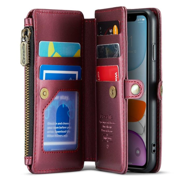 Caseme - CASEME C36 Läderfodral till iPhone 11 med kortfack - Vinröd