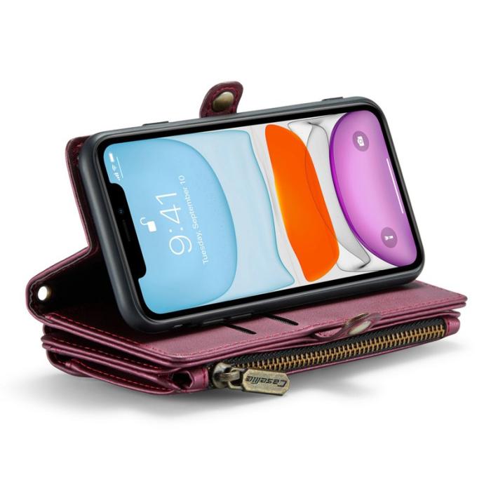 Caseme - CASEME C36 Läderfodral till iPhone 11 med kortfack - Vinröd