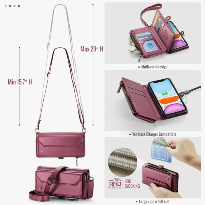 Caseme - CASEME C36 Läderfodral till iPhone 11 med kortfack - Vinröd