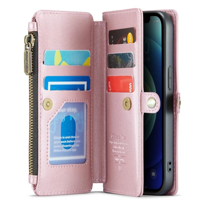 Caseme - CASEME C36 Läderfodral till iPhone 12 mini - Rosa med kortfack