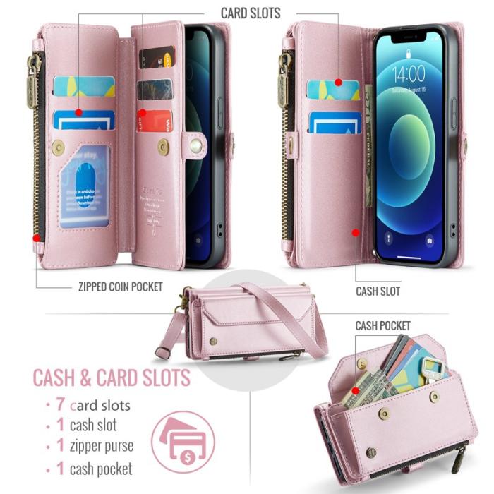 Caseme - CASEME C36 Läderfodral till iPhone 12 mini - Rosa med kortfack
