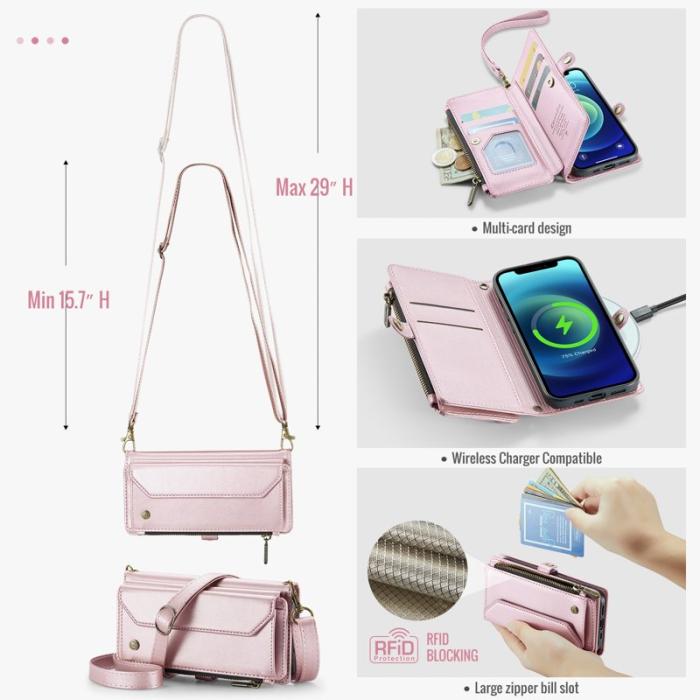 Caseme - CASEME C36 Läderfodral till iPhone 12 mini - Rosa med kortfack