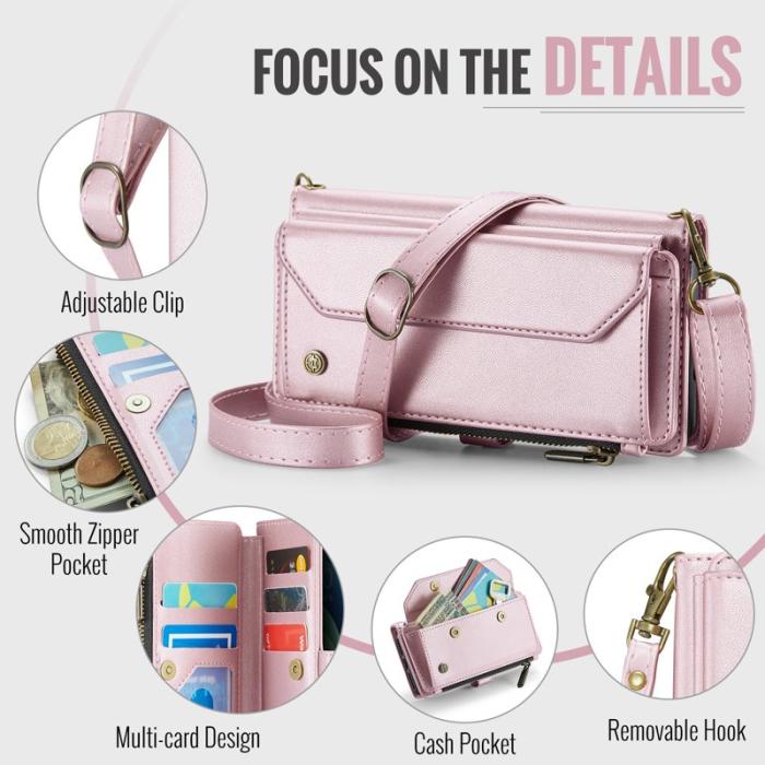 Caseme - CASEME C36 Läderfodral till iPhone 12 mini - Rosa med kortfack