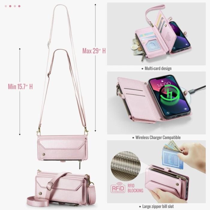 Caseme - CASEME C36 Läderfodral till iPhone 13 med kortfack - Rosa