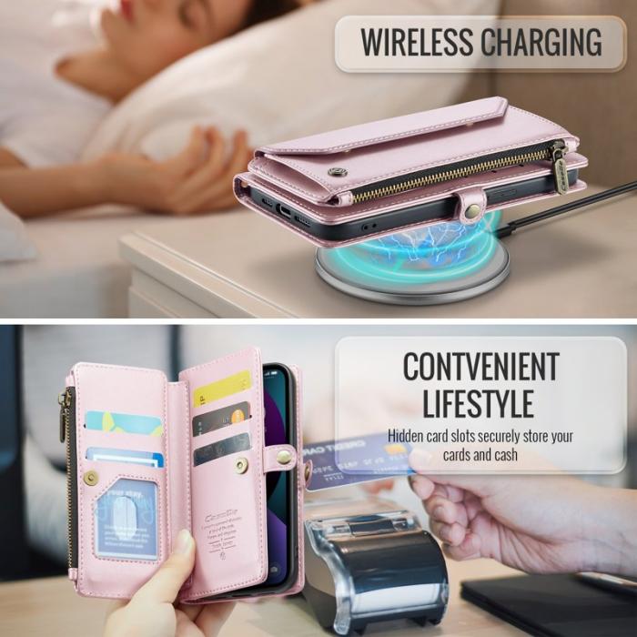 Caseme - CASEME C36 Läderfodral till iPhone 13 med kortfack - Rosa