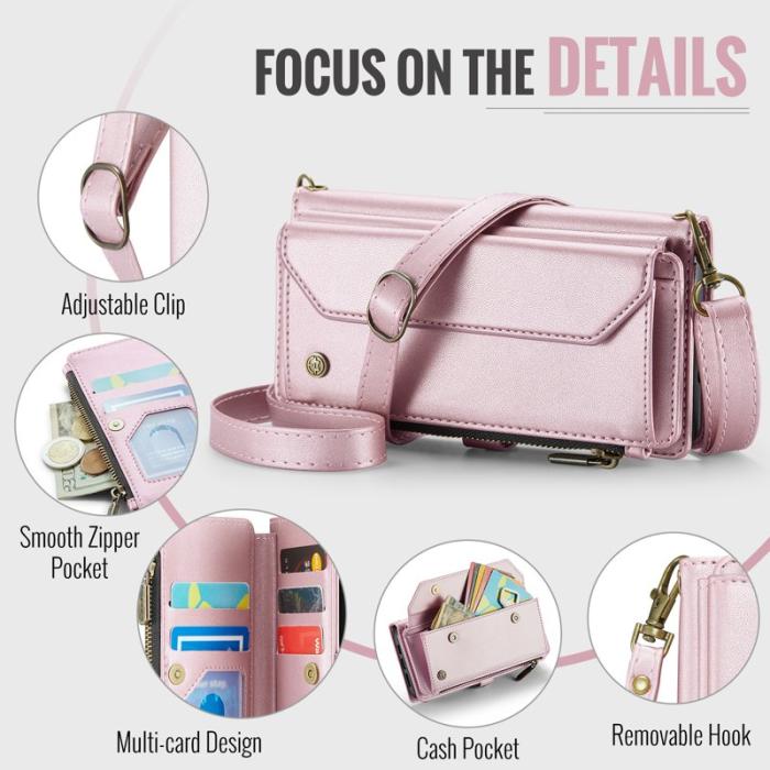 Caseme - CASEME C36 Läderfodral till iPhone 13 med kortfack - Rosa