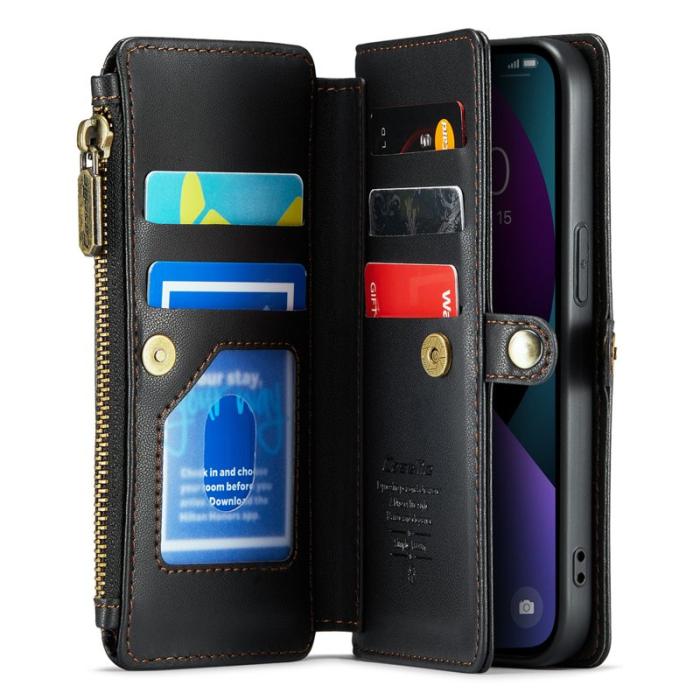 Caseme - CASEME C36 Läderfodral till iPhone 13 med kortfack - Svart