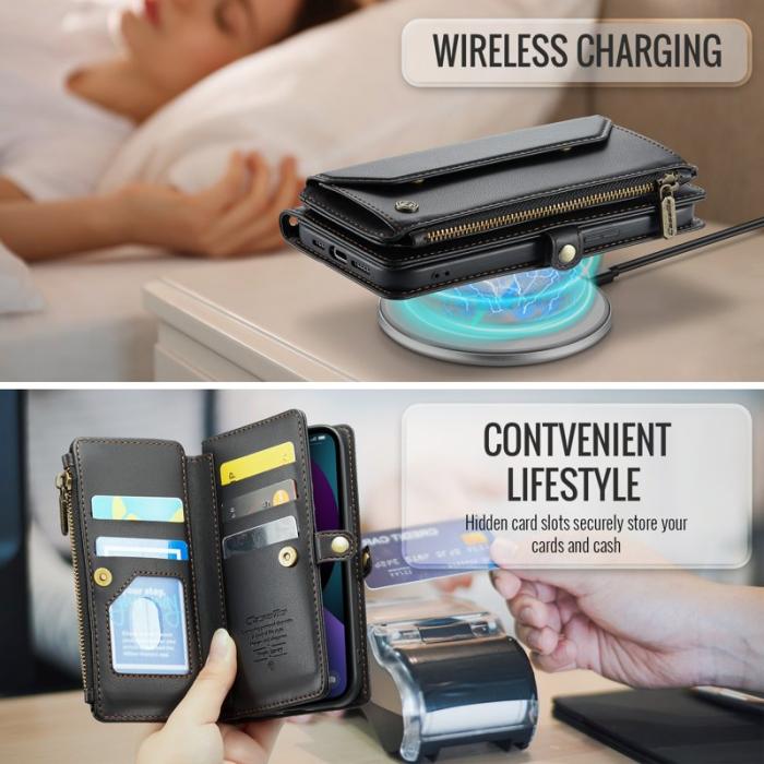 Caseme - CASEME C36 Läderfodral till iPhone 13 med kortfack - Svart