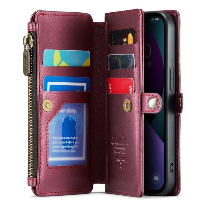 Caseme - CASEME C36 Läderfodral till iPhone 13 med kortfack - Vinröd