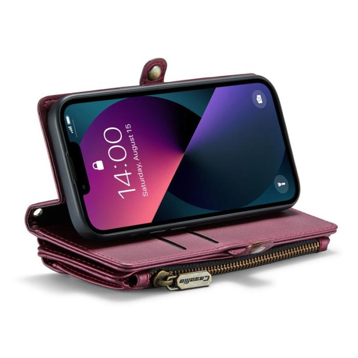 Caseme - CASEME C36 Läderfodral till iPhone 13 med kortfack - Vinröd