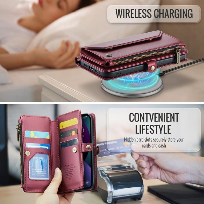 Caseme - CASEME C36 Läderfodral till iPhone 13 med kortfack - Vinröd