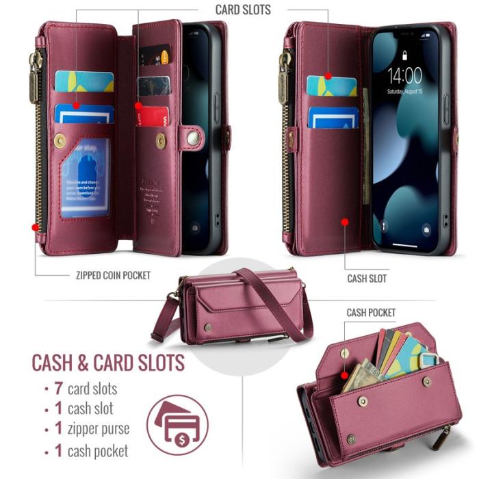 Caseme - CASEME C36 Läderfodral till iPhone 13 mini - Vinröd