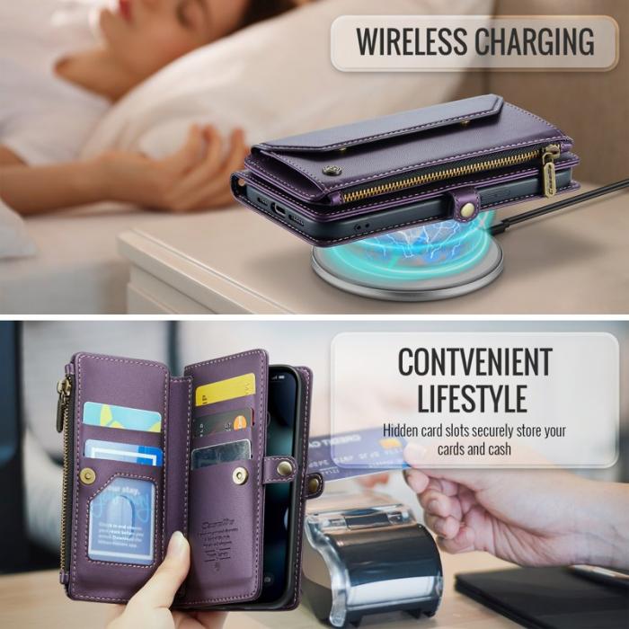 Caseme - CASEME C36 Läderfodral till iPhone 13 Pro med kortfack - Lila