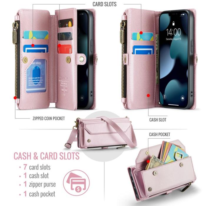 Caseme - CASEME C36 Läderfodral till iPhone 13 Pro med kortfack - Rosa