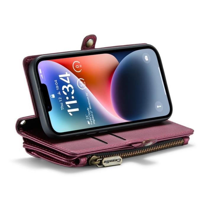 Caseme - CASEME C36 Läderfodral till iPhone 14 med kortfack - Vinröd