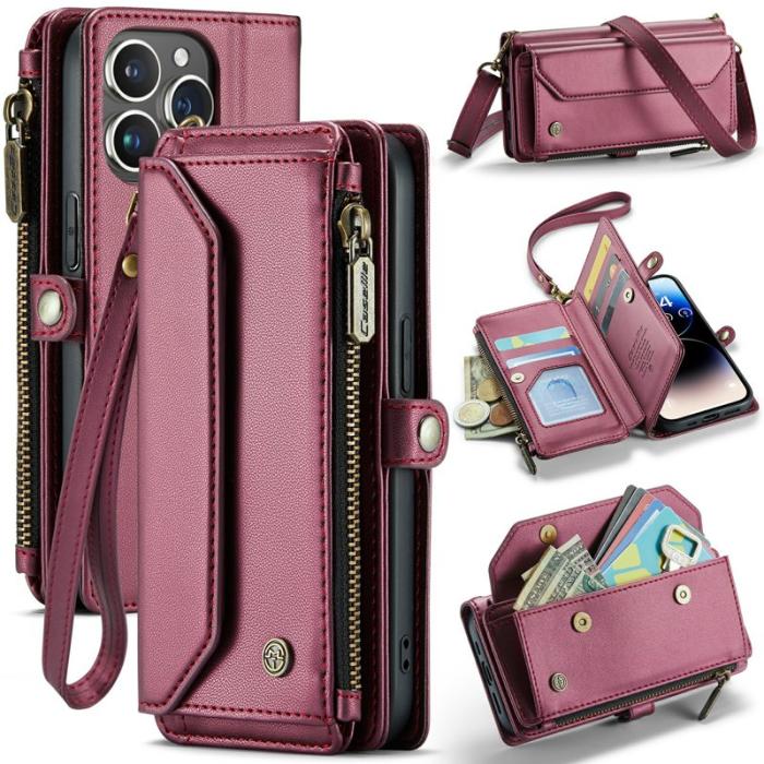 Caseme - CASEME C36 Läderfodral till iPhone 14 Pro - Vinröd