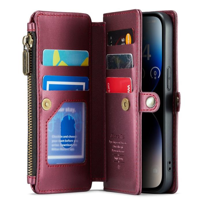 Caseme - CASEME C36 Läderfodral till iPhone 14 Pro - Vinröd