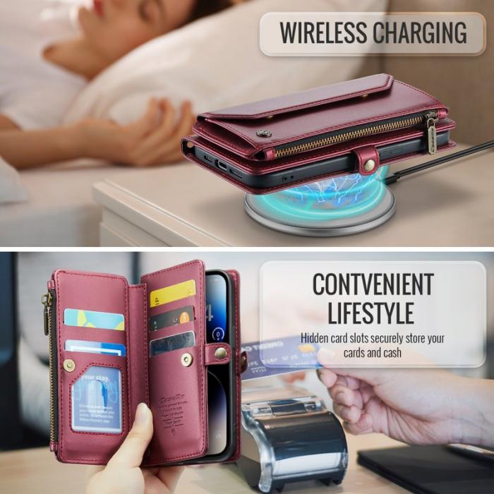 Caseme - CASEME C36 Läderfodral till iPhone 14 Pro - Vinröd