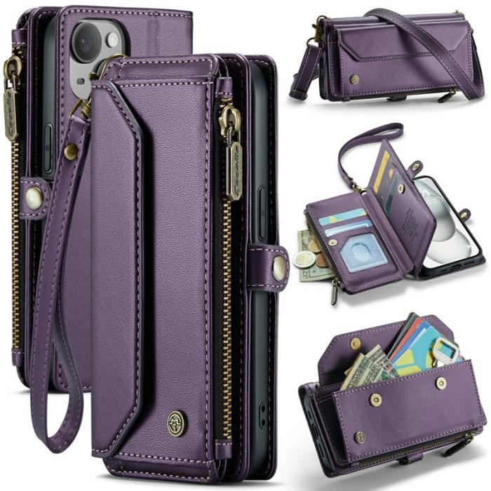 Caseme - CASEME C36 Läderfodral till iPhone 15 med kortfack - Lila