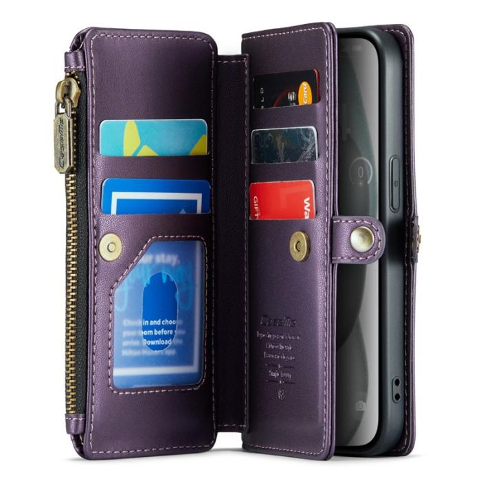 Caseme - CASEME C36 Läderfodral till iPhone 15 med kortfack - Lila