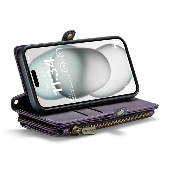 Caseme - CASEME C36 Läderfodral till iPhone 15 med kortfack - Lila