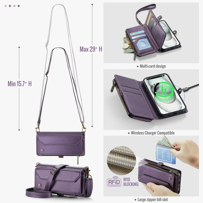 Caseme - CASEME C36 Läderfodral till iPhone 15 med kortfack - Lila