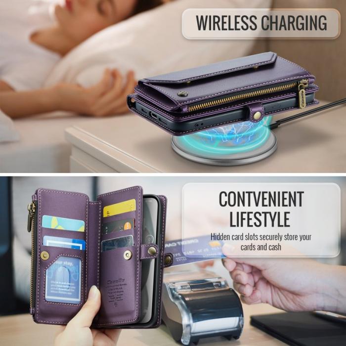 Caseme - CASEME C36 Läderfodral till iPhone 15 med kortfack - Lila