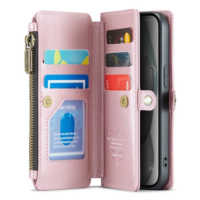 Caseme - CASEME C36 Läderfodral till iPhone 15 med kortfack - Rosa