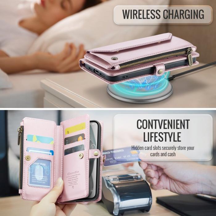 Caseme - CASEME C36 Läderfodral till iPhone 15 med kortfack - Rosa