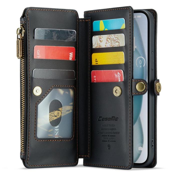 Caseme - CASEME C36 Läderfodral till iPhone 15 Plus med kortfack - Svart