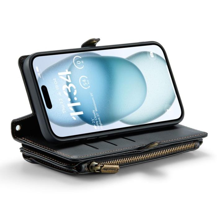Caseme - CASEME C36 Läderfodral till iPhone 15 Plus med kortfack - Svart