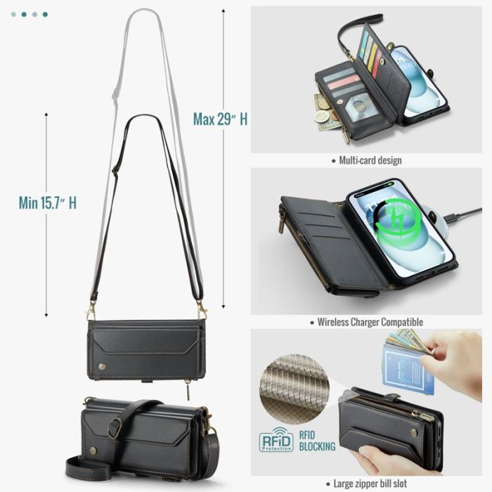 Caseme - CASEME C36 Läderfodral till iPhone 15 Plus med kortfack - Svart