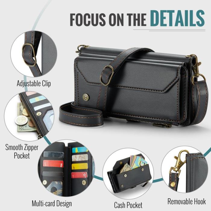 Caseme - CASEME C36 Läderfodral till iPhone 15 Plus med kortfack - Svart