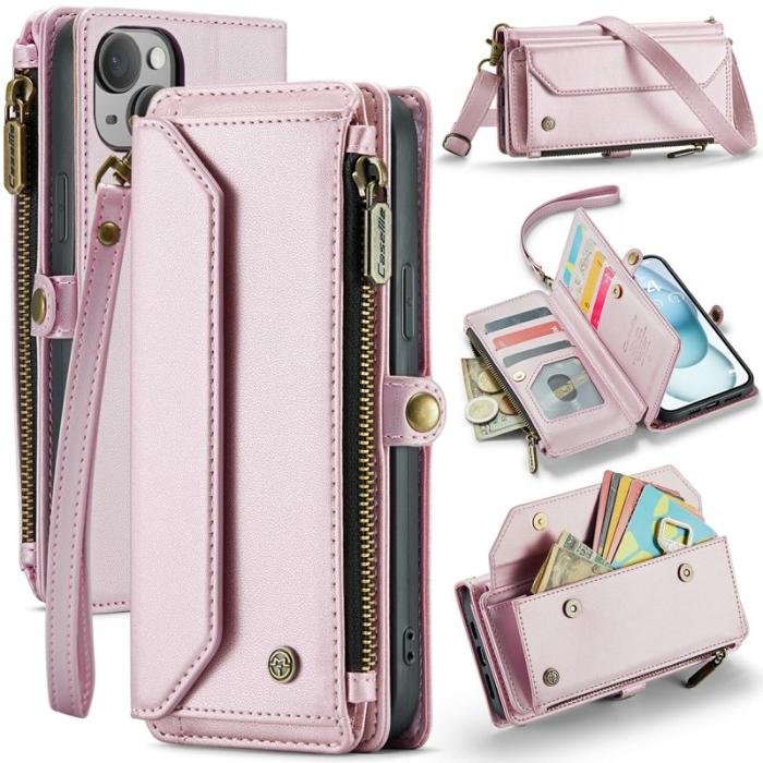 Caseme - CASEME C36 Läderfodral till iPhone 15 Plus - Rosa med kortfack