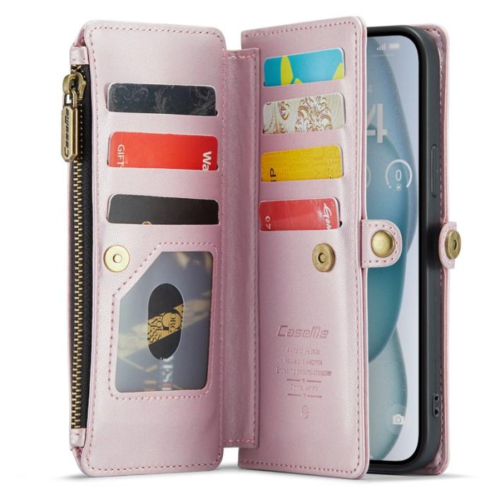 Caseme - CASEME C36 Läderfodral till iPhone 15 Plus - Rosa med kortfack