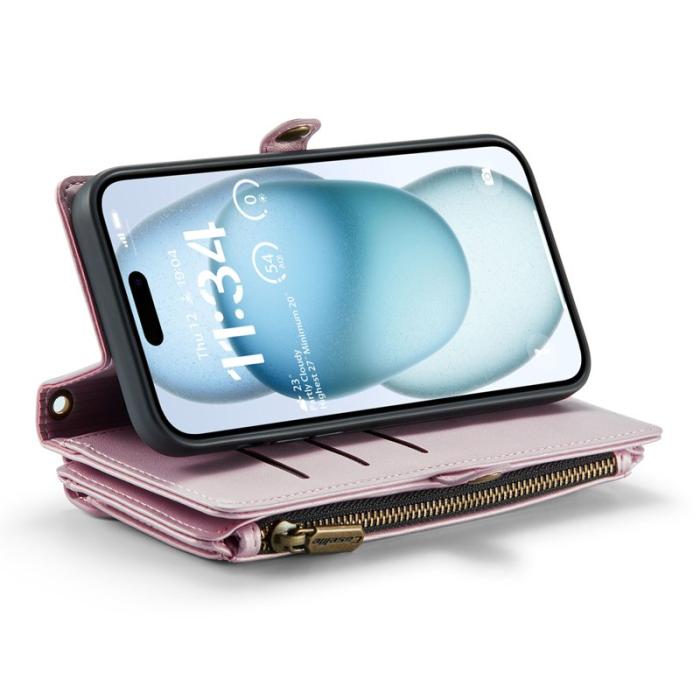 Caseme - CASEME C36 Läderfodral till iPhone 15 Plus - Rosa med kortfack