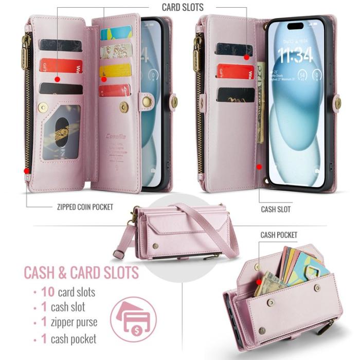Caseme - CASEME C36 Läderfodral till iPhone 15 Plus - Rosa med kortfack