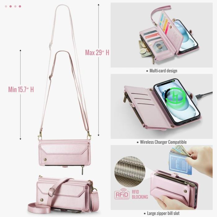 Caseme - CASEME C36 Läderfodral till iPhone 15 Plus - Rosa med kortfack
